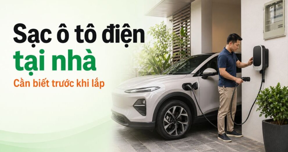 Cách sạc ô tô điện tại nhà với bộ sạc treo tường trong gara nhà phố Việt Nam