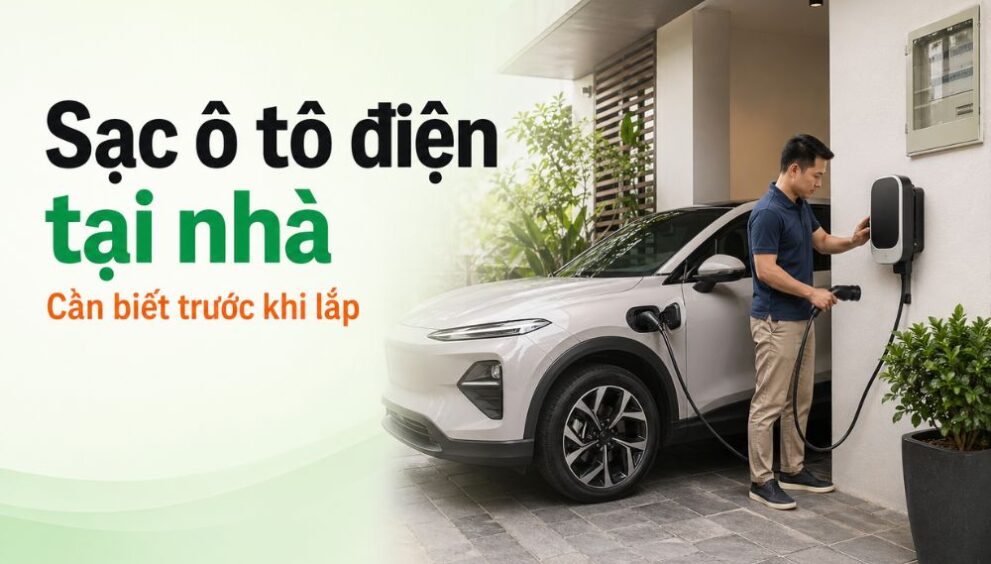 Cách sạc ô tô điện tại nhà với bộ sạc treo tường trong gara nhà phố Việt Nam