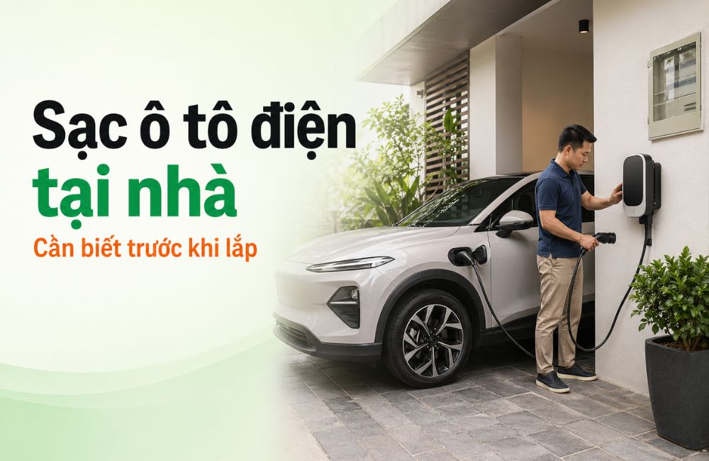 Cách sạc ô tô điện tại nhà với bộ sạc treo tường trong gara nhà phố Việt Nam