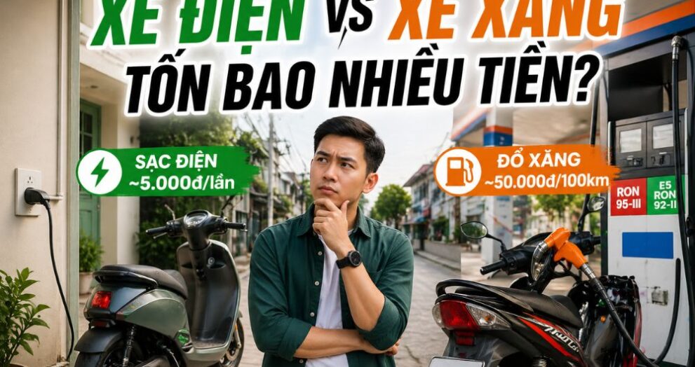 so sánh chi phí sạc xe máy điện và đổ xăng thực tế tại Việt Nam