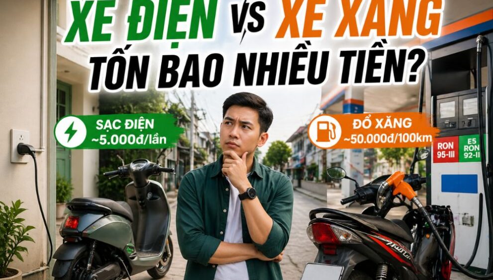 so sánh chi phí sạc xe máy điện và đổ xăng thực tế tại Việt Nam