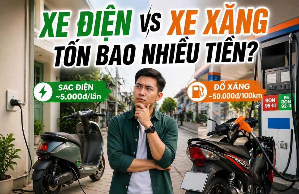 so sánh chi phí sạc xe máy điện và đổ xăng thực tế tại Việt Nam