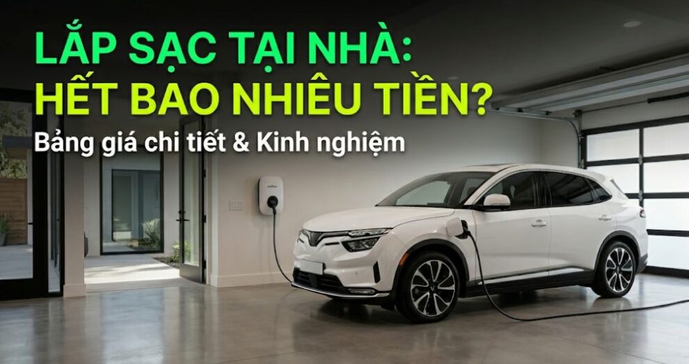 Lắp trụ sạc ô tô điện tại nhà giá bao nhiêu - Mẫu xe điện SUV trắng và bộ sạc treo tường thông minh tại gia."